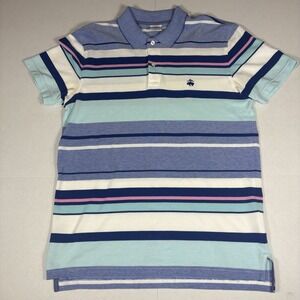 Brooks Brothers Performance Polo Mens M Blue Striped Slim Fit Short Sleeve